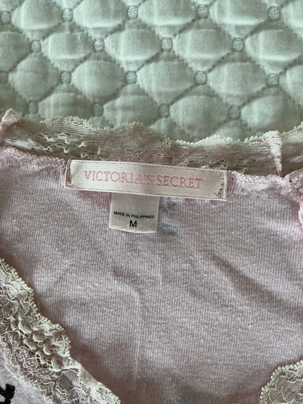 Victoria's Secret Light Pink Lace-Trim Cotton 2 Piece PJ Set M